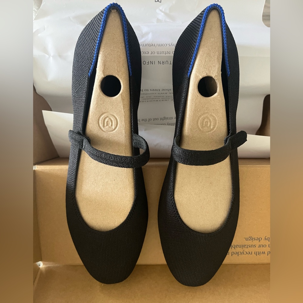 Rothy's Black Flats with Classic Mary Jane Design